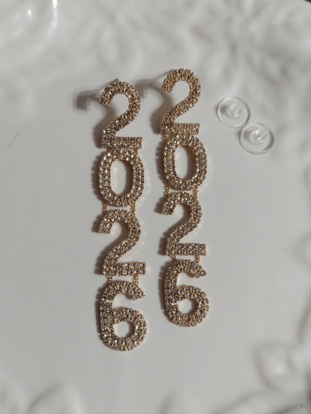 2026 Rhinestone Number Drop Earrings - Gold
